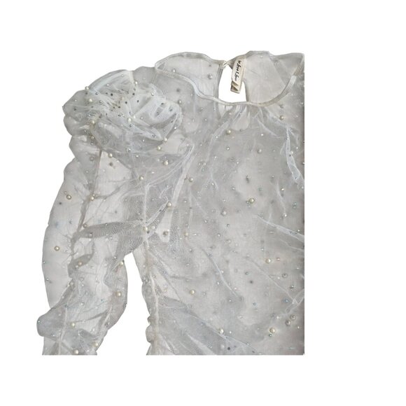 FOR LOVE & LEMONS Pearl Mesh Ruched Sheer Dress Size Small - Picture 6 of 10